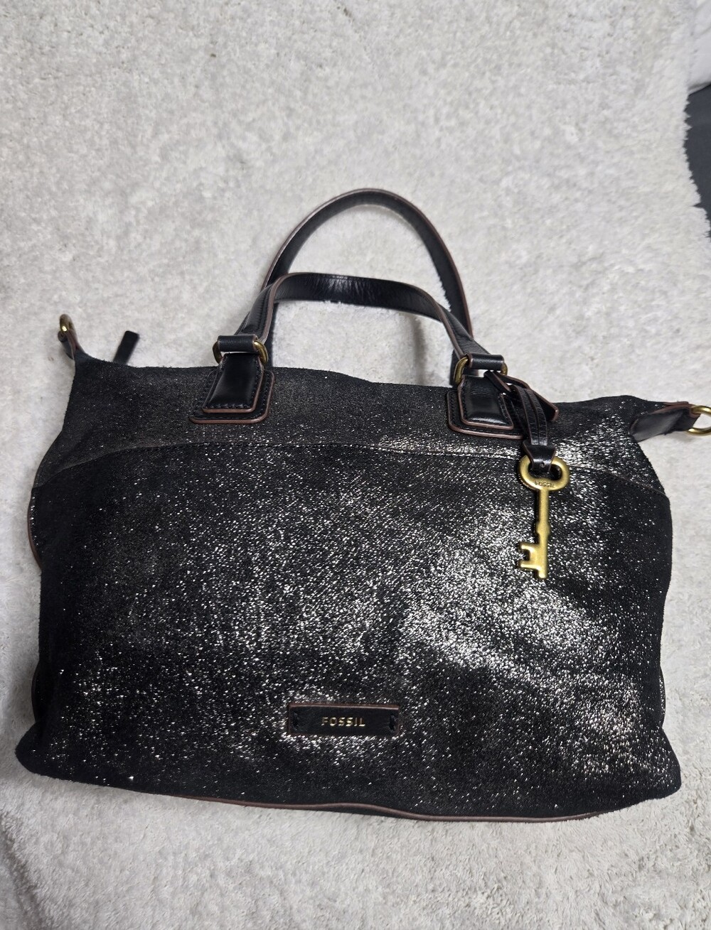 Fossil 1954 Julia Satchel shimmering black metallic leather